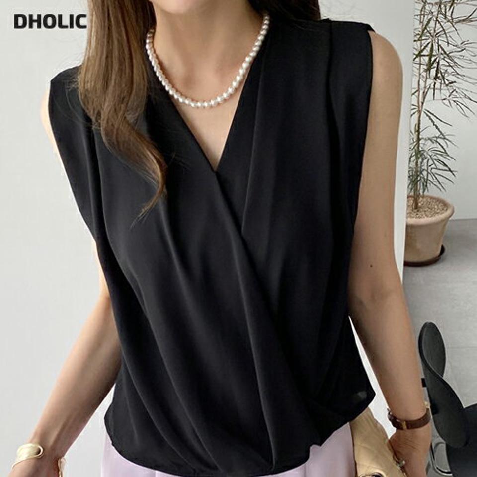 【10%OFF】タックラップノースリーブ・全4色・b72258 レディース 【tops】トップス ノースリーブ スリーブレス 単色 無地 シンプル ベーシック オフィスカジュアル Vネック 鎖骨 デコルテ タック 春 夏 大人っぽ フェミニン 韓国ファッション ハイホリHIHOLLI セール SALE