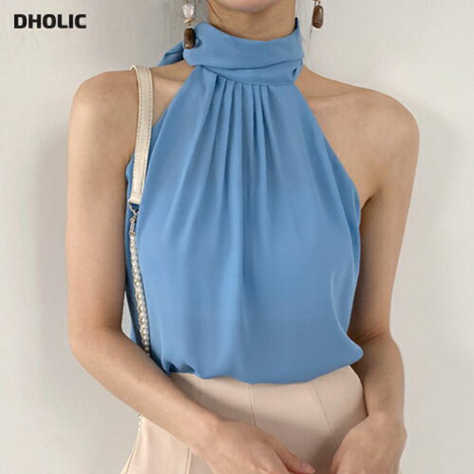 ホルターハイネックノースリーブ・全3色・b72257 レディース 【tops】トップス ノースリーブ スリーブレス 単色 無地 ホルター ハイネック 肌見せ アメリカンスリーブ 春 夏 大人っぽ セクシー 青 sky 韓国ファッション ハイホリHIHOLLI