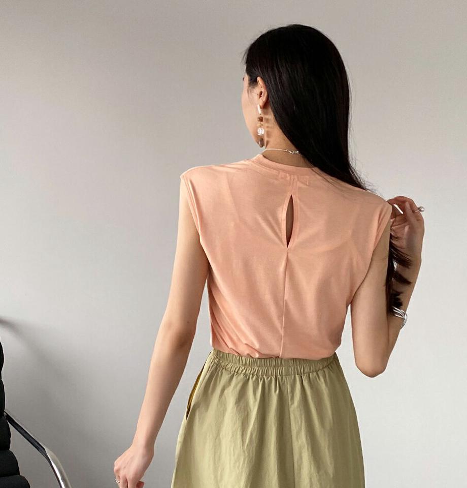 バックスリットフレンチスリーブTシャツ・全6色・b72255 レディース 【tops】トップス Tシャツ ノースリーブ フレンチスリーブ パステル 単色 無地 スリーブレス スリーブレス シンプル ベーシック 春 夏 カジュアル 韓国ファッション ハイホリHIHOLLI