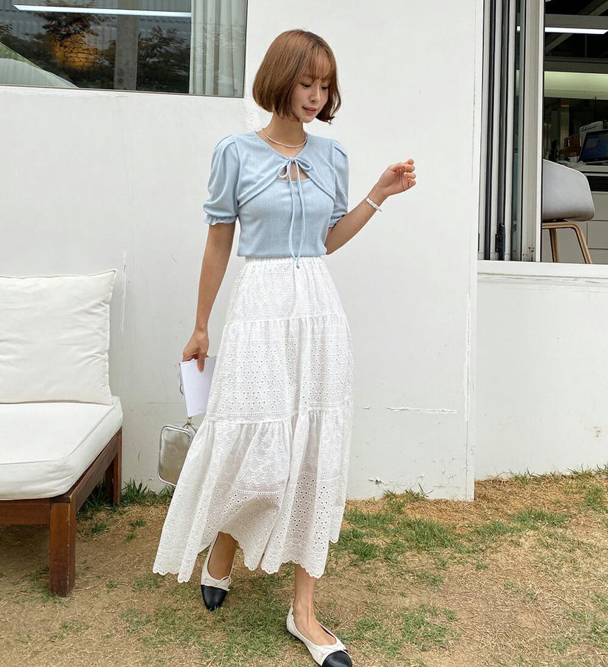 ボレロレイヤード風Tシャツ・全4色・t01208 レディース 【tops】トップス Tシャツ 半袖 ハーフスリーブ ボレロ レイヤード風 単色 カジュアル パフスリーブ クロップド丈 胸元 夏 韓国ファッション
