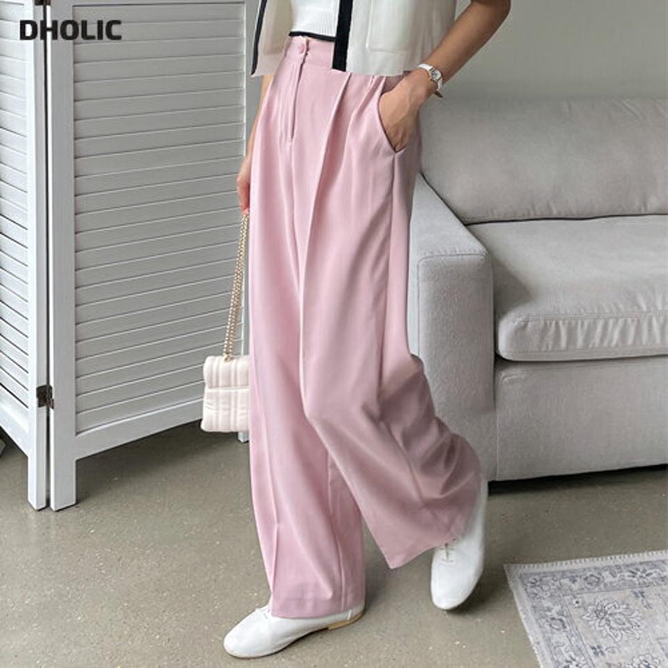 【10%OFF】ツータックスラックス・全5色・t01216 レディース 【pt】パンツ ズボン ロングパンツ 長ズボン スラックス タック 単色 無地 シンプル ベーシック 大人 オフィスカジュアル ベルトループ ハイウエスト ストレート ピンク 春 夏 韓国ファッション セール SALE