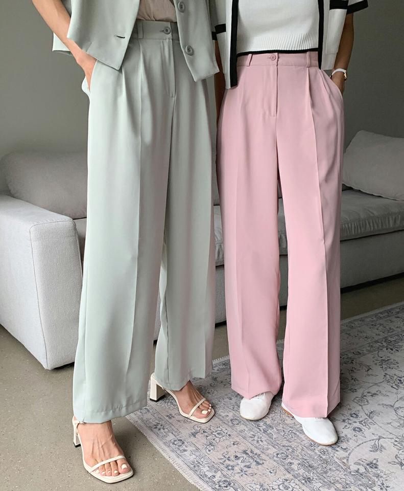 【10%OFF】ツータックスラックス・全5色・t01216 レディース 【pt】パンツ ズボン ロングパンツ 長ズボン スラックス タック 単色 無地 シンプル ベーシック 大人 オフィスカジュアル ベルトループ ハイウエスト ストレート ピンク 春 夏 韓国ファッション セール SALE
