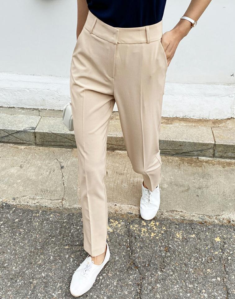 スリムスラックス・全3色・t01222 レディース 【pt】パンツ ズボン スラックス ロングパンツ スリム 単色 無地 シンプル ベーシック 大人 オフィスカジュアル ハイウエスト テーパード センタープレス ベルトループ 春 夏 秋 韓国ファッション