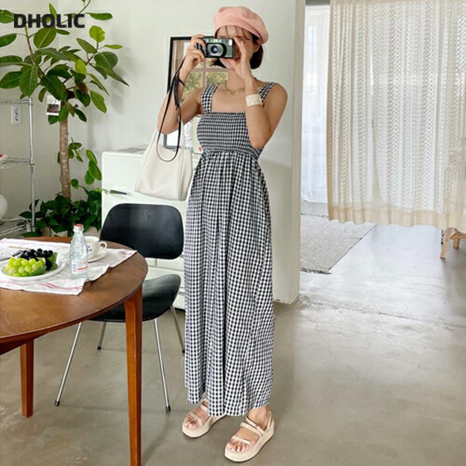 【10%OFF】2TYPEシャーリングオールインワン・全3色・b01213 レディース 【pt】オールインワン パンツ ズボン ワイドパンツ スリーブレス ノースリーブ チェック柄 ギンガムチェック 単色 無地 シンプル ラフ 楽ちん カジュアル 春 夏 韓国ファッション セール SALE