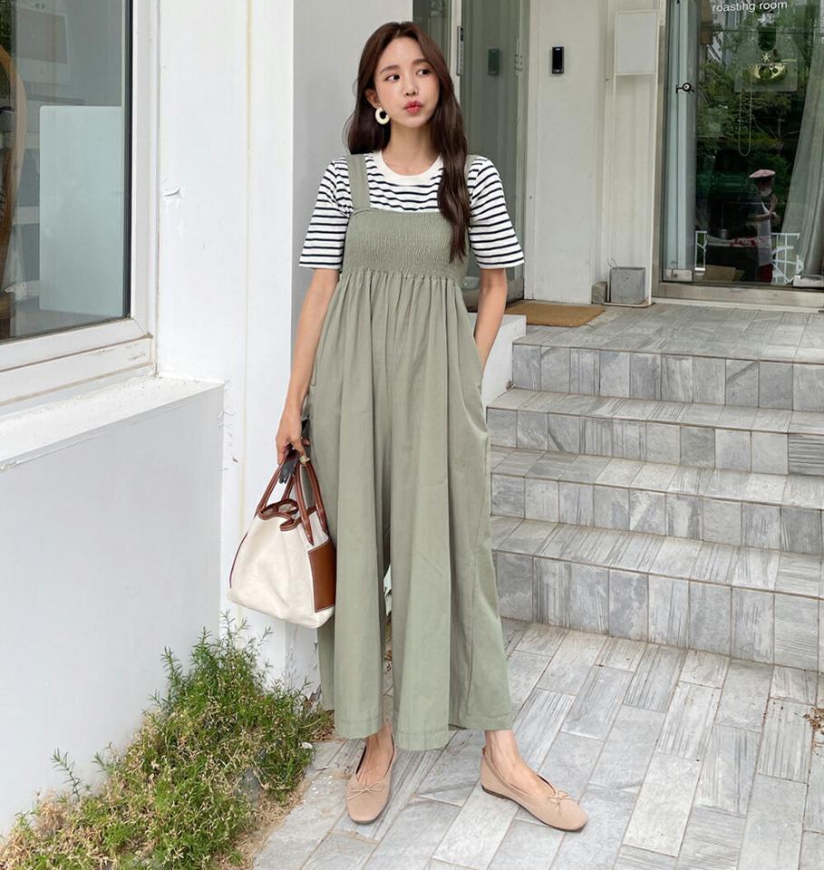 【10%OFF】2TYPEシャーリングオールインワン・全3色・b01213 レディース 【pt】オールインワン パンツ ズボン ワイドパンツ スリーブレス ノースリーブ チェック柄 ギンガムチェック 単色 無地 シンプル ラフ 楽ちん カジュアル 春 夏 韓国ファッション セール SALE