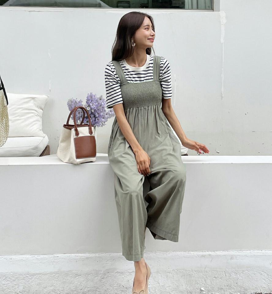 【10%OFF】2TYPEシャーリングオールインワン・全3色・b01213 レディース 【pt】オールインワン パンツ ズボン ワイドパンツ スリーブレス ノースリーブ チェック柄 ギンガムチェック 単色 無地 シンプル ラフ 楽ちん カジュアル 春 夏 韓国ファッション セール SALE