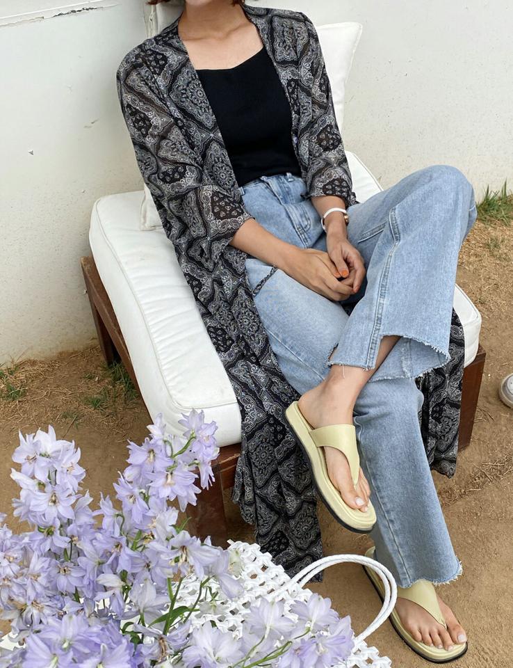 ペイズリーストリングロングブラウス・全2色・t01242 レディース 【bl】トップス ブラウス 七分袖 7分袖 七分丈 7分丈 ペイズリー柄 リゾート 羽織 ストリング Vネック ロング丈 カジュアル ラフ 大人 春 夏 韓国ファッション