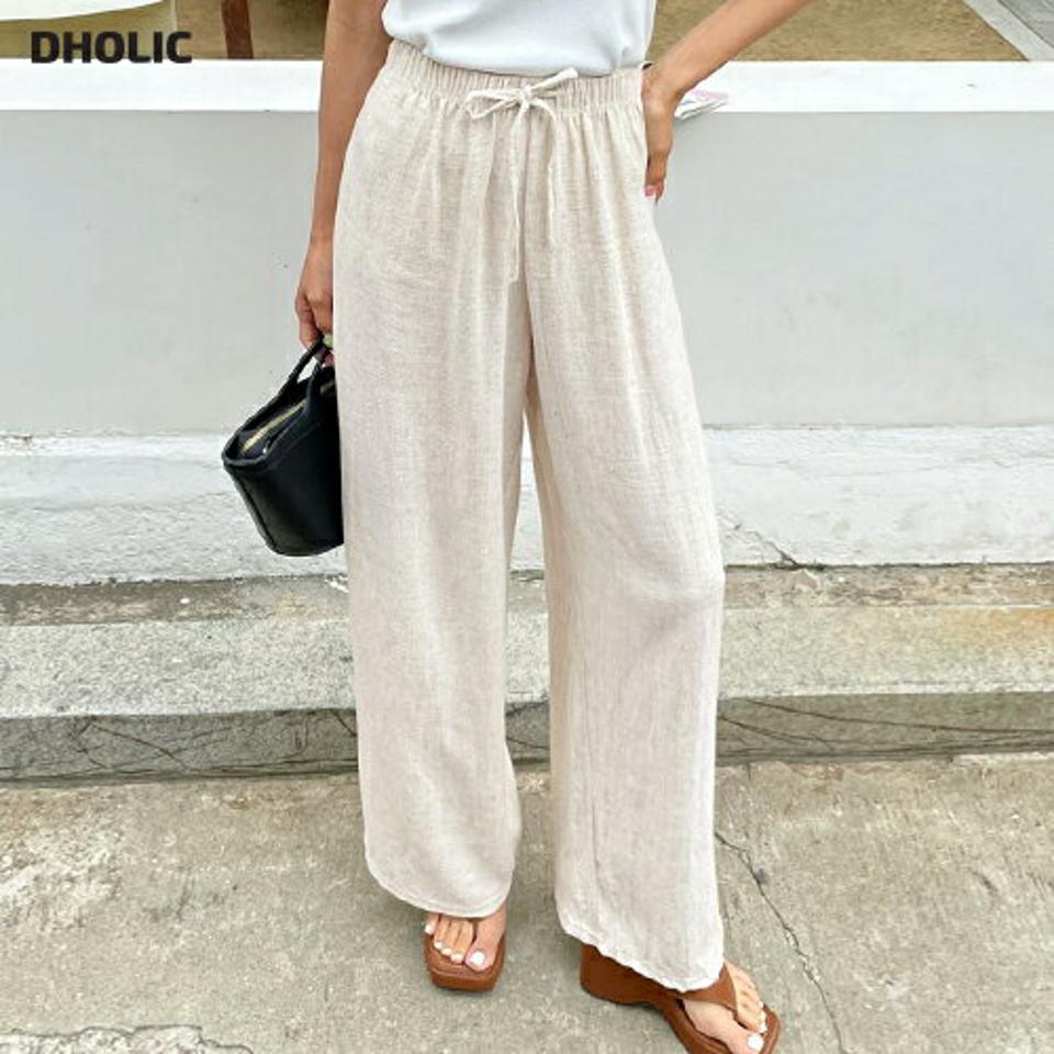 【スーパーセール特価】リネン混ワイドパンツ・全4色・t01223 レディース 【pt】パンツ ズボン ロングパンツ ワイドパンツ リネン 単色 無地 シンプル ベーシック カジュアル 大人 ウエストゴム ハイウエスト ストレート フルレングス 春 夏 韓国ファッション ボトムス