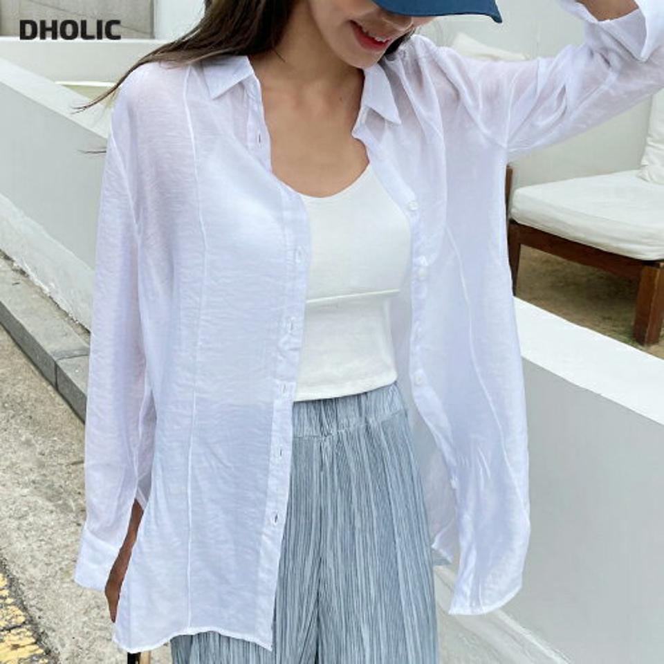 【マラソン特価】ピンタックシアーシャツ・全3色・t01199 レディース 【bl】トップス シャツ 長袖 シアー 透け感 ピンタック 単色 無地 シンプル カジュアル 大人 ラフ スリット 春 秋 韓国ファッション