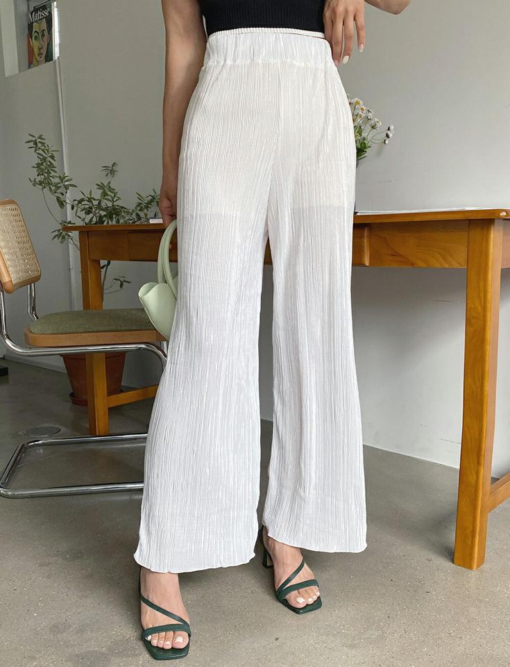 メロウプリーツスリットパンツ・全5色・t01224 レディース 【pt】パンツ ズボン ロングパンツ メロウ プリーツ ウエストゴム シンプル 楽ちん カジュアル ラフ ストレート 光沢 大人 春 夏 韓国ファッション