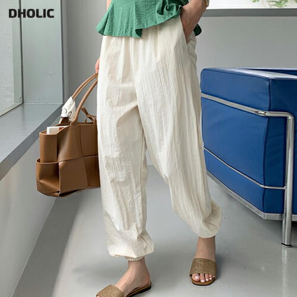 ナイロンジョガーパンツ・全3色・b72548 レディース 【pt】パンツ ロング丈 ジョガーパンツ ゆったり 楽ちん ラフ 単色 リンクル 体型カバー ワイド ハイウエスト ナイロン 春 夏 カジュアル クリーム 白 韓国ファッション ハイホリHIHOLLI