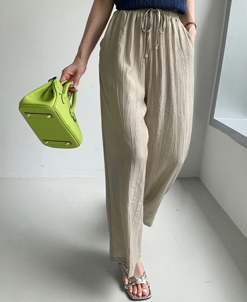 リンクルストリングワイドパンツ・全4色・t72547 レディース 【pt】パンツ ロング丈 カラーパンツ 単色 リンクル シンプル ストリング ウエストゴム ワイド ラフ 楽ちん 体型カバー 春 夏 カジュアル べージュ ベージュ 韓国ファッション ハイホリHIHOLLI