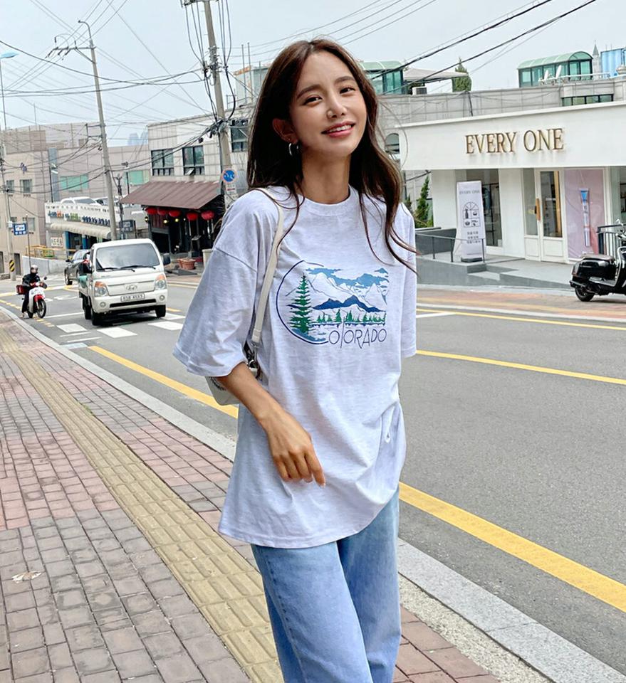プリントルーズTシャツ・全3色・b00833 レディース 【tops】トップス Tシャツ 半袖 ハーフスリーブ ロゴ レタリング プリント カジュアル ラフ ラウンドネック ルーズ ゆったり 大人 コットン 綿 春 夏 韓国ファッション
