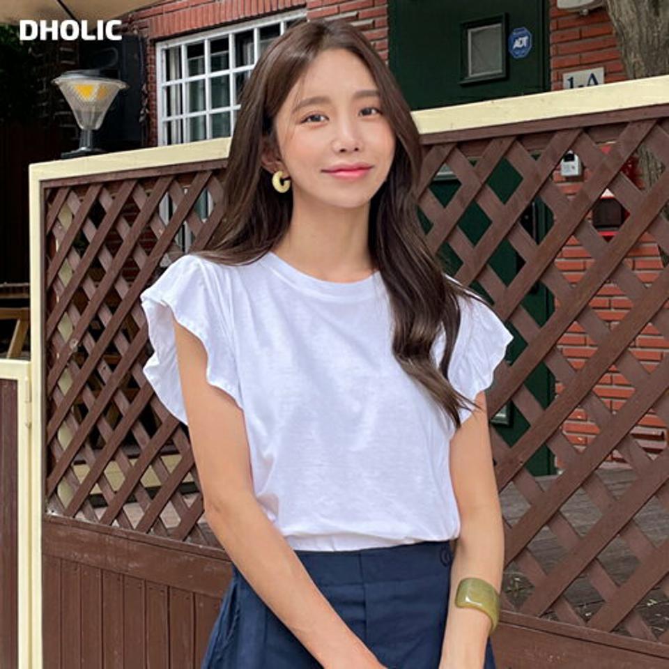 フリルキャップスリーブTシャツ・全3色・t00832 レディース 【tops】トップス Tシャツ フレンチスリーブ キャップスリーブ ショートスリーブ フリル 袖コン 単色 ラウンドネック 無地 シンプル かわいい 可愛い カジュアル 夏 韓国ファッション