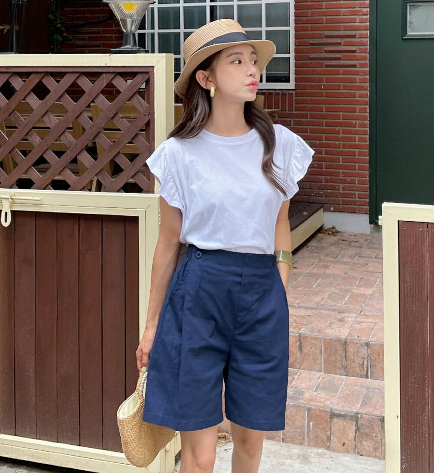 フリルキャップスリーブTシャツ・全3色・t00832 レディース 【tops】トップス Tシャツ フレンチスリーブ キャップスリーブ ショートスリーブ フリル 袖コン 単色 ラウンドネック 無地 シンプル かわいい 可愛い カジュアル 夏 韓国ファッション