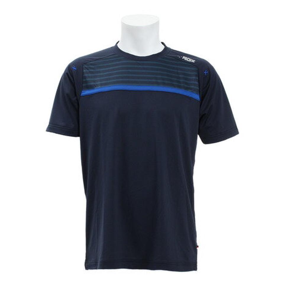 パシフィック(PACIFIC) テニス ドライプラス CAゲームシャツボーダー PT19SM403 NVY (メンズ)