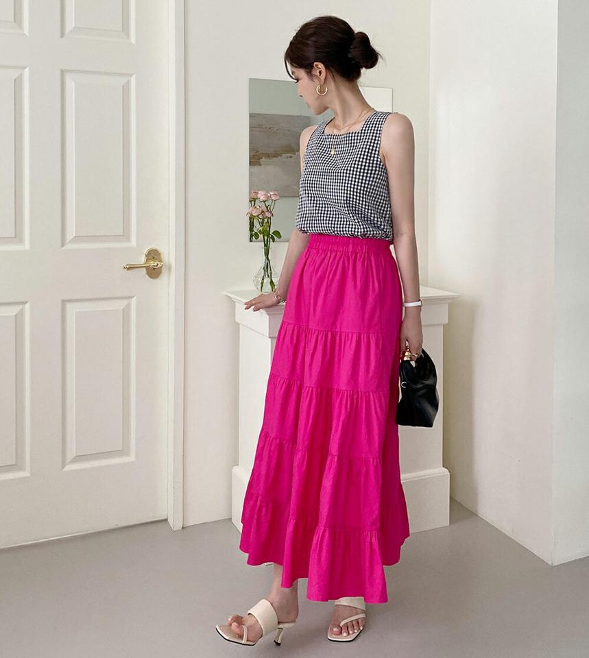 ギンガムチェックノースリーブ・全2色・t00759 レディース 【tops】トップス ノースリーブ スリーブレス スクエアネック 柄 模様 ギンガムチェック 鎖骨 デコルテ クロップド丈 前後着用 ガーリー 春 夏 ブラック 韓国ファッション ハイホリHIHOLLI