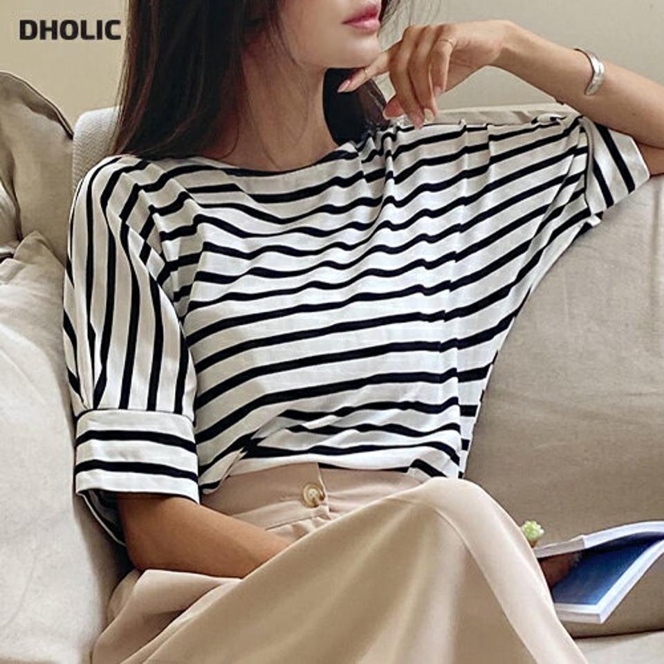 ボーダーパフTシャツ・全3色・b67844 レディース 【tops】トップス Tシャツ 半袖 ハーフスリーブ ボーダー柄 ボーダーT ラウンドネック パフスリーブ カジュアル ラフ 春 夏 韓国ファッション