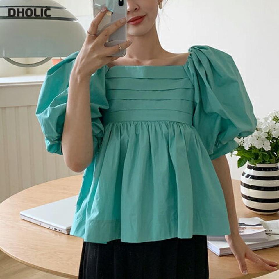 2WAYバルーンスリーブペプラムブラウス・全4色・t67846 レディース 【bl】トップス ブラウス 半袖 バルーンスリーブ ボリューム袖 袖コン 二の腕カバー お腹カバー ペプラムトップス オフショルダー ゴム かわいい 水色 夏 韓国ファッション