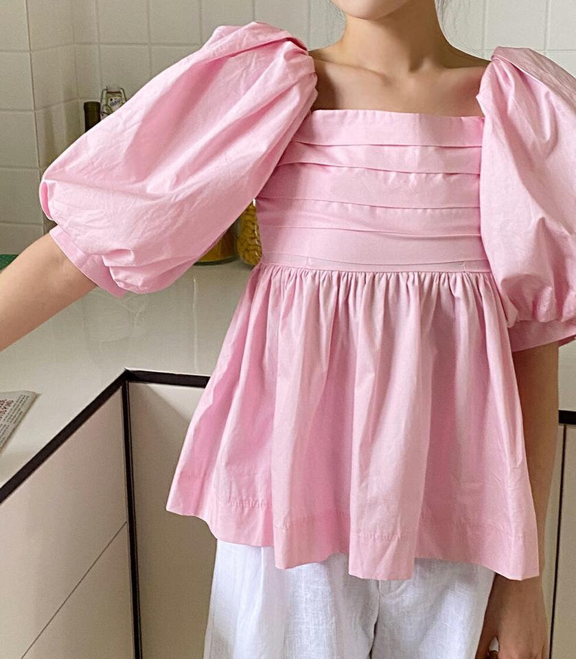 2WAYバルーンスリーブペプラムブラウス・全4色・t67846 レディース 【bl】トップス ブラウス 半袖 バルーンスリーブ ボリューム袖 袖コン 二の腕カバー お腹カバー ペプラムトップス オフショルダー ゴム かわいい 水色 夏 韓国ファッション