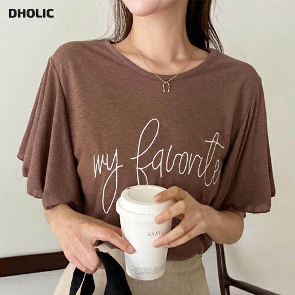 リネン混My FavoriteフレアスリーブTシャツ・全4色・t67309 レディース 【tops】トップス Tシャツ 半袖 ハーフスリーブ 袖コン フリル フレアスリーブ 二の腕カバー ロゴ ロゴT レタリング リネン カジュアル ラフ 体型カバー 夏 韓国ファッション