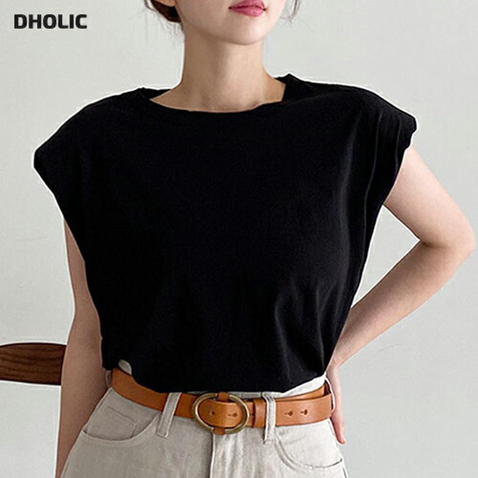 ショルダーパッドラウンドTシャツ・全4色・t67305 レディース 【tops】トップス Tシャツ ラウンドネック 無地T 単色 無地 シンプル ベーシック 肩パッド カジュアル タック 二の腕カバー 大人 ラフ 夏 韓国ファッション
