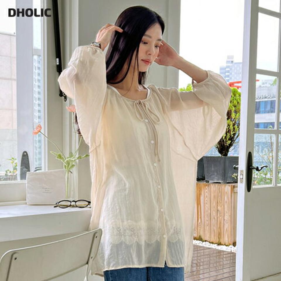 2WAYリボンギャザーロングブラウス・全3色・t00381 レディース 【bl】ブラウス トップス 2WAY ロング丈 長袖 りぼん ギャザー シアー シースルー お腹カバー 体型カバー パフ袖 パフスリーブ 春 夏 フェミニン 白 韓国ファッション ハイホリHIHOLLI