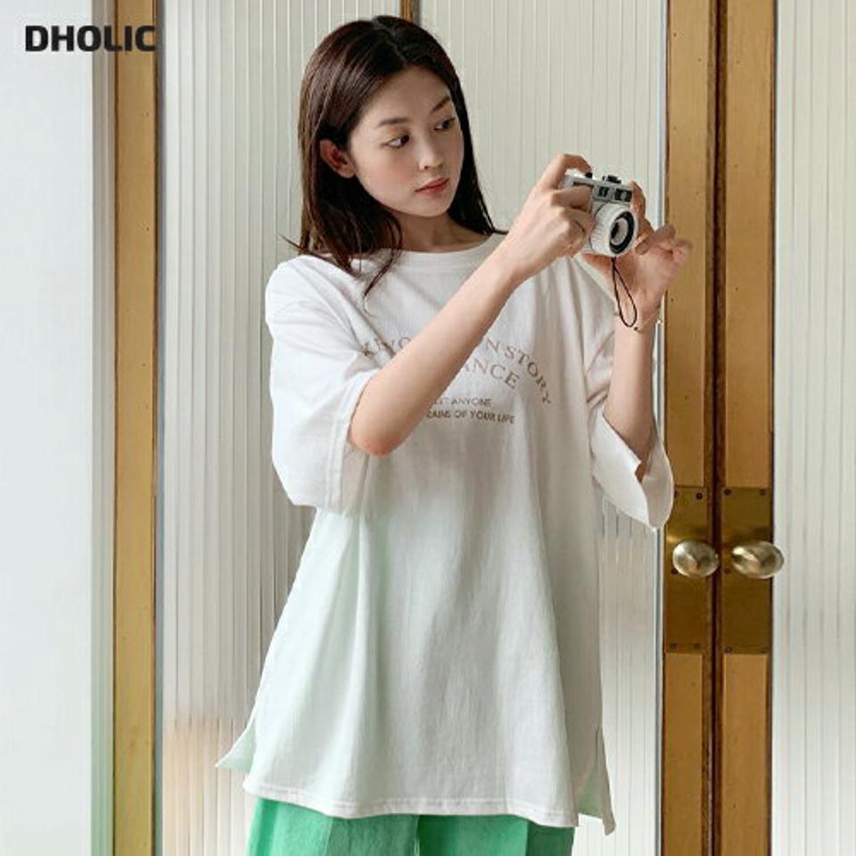【10%OFF】カーブレタリングルーズTシャツ・全4色・b66841 レディース 【tops】トップス Tシャツ 半袖 ハーフスリーブ ラウンドネック ゆったり オーバーサイズ ラフ ロゴ レタリング ロゴT カジュアル ラフ スリット 春 夏 韓国ファッション セール SALE