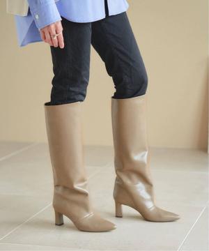 GRISE6.5cmレザーワイドシャフトロングブーツ