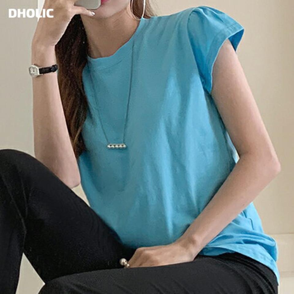 ≪人気商品再入荷≫キャップスリーブTシャツ・全5色・b72295 レディース 【tops】トップス Tシャツ 半袖 単色 無地 シンプル ベーシック キャップスリーブ フレンチスリーブ パフスリーブ 春 夏 カジュアル 水色 韓国ファッション ハイホリHIHOLLI