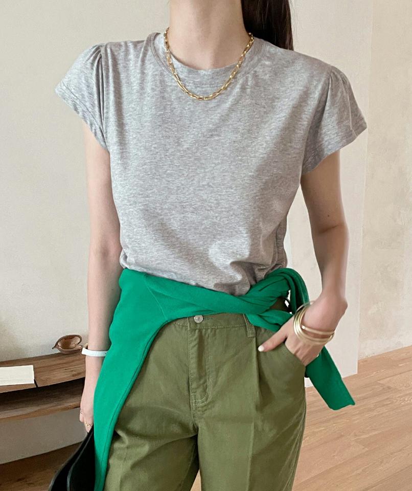 ≪人気商品再入荷≫キャップスリーブTシャツ・全5色・b72295 レディース 【tops】トップス Tシャツ 半袖 単色 無地 シンプル ベーシック キャップスリーブ フレンチスリーブ パフスリーブ 春 夏 カジュアル 水色 韓国ファッション ハイホリHIHOLLI