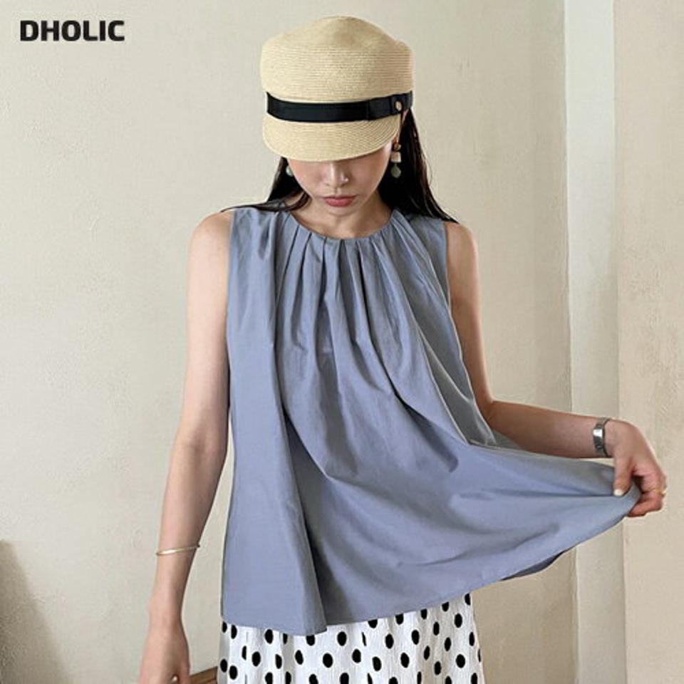 タックフレアノースリーブ・全3色・b72299 レディース 【tops】トップス ノースリーブ スリーブレス 単色 無地 シンプル べーシック フレア お腹カバー 楽ちん 春 夏 カジュアル フェミニン 水色 パステル 韓国ファッション ハイホリHIHOLLI