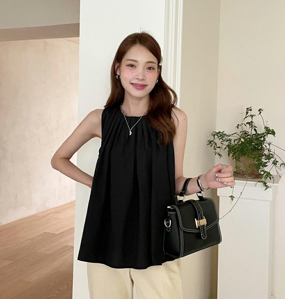 タックフレアノースリーブ・全3色・b72299 レディース 【tops】トップス ノースリーブ スリーブレス 単色 無地 シンプル べーシック フレア お腹カバー 楽ちん 春 夏 カジュアル フェミニン 水色 パステル 韓国ファッション ハイホリHIHOLLI