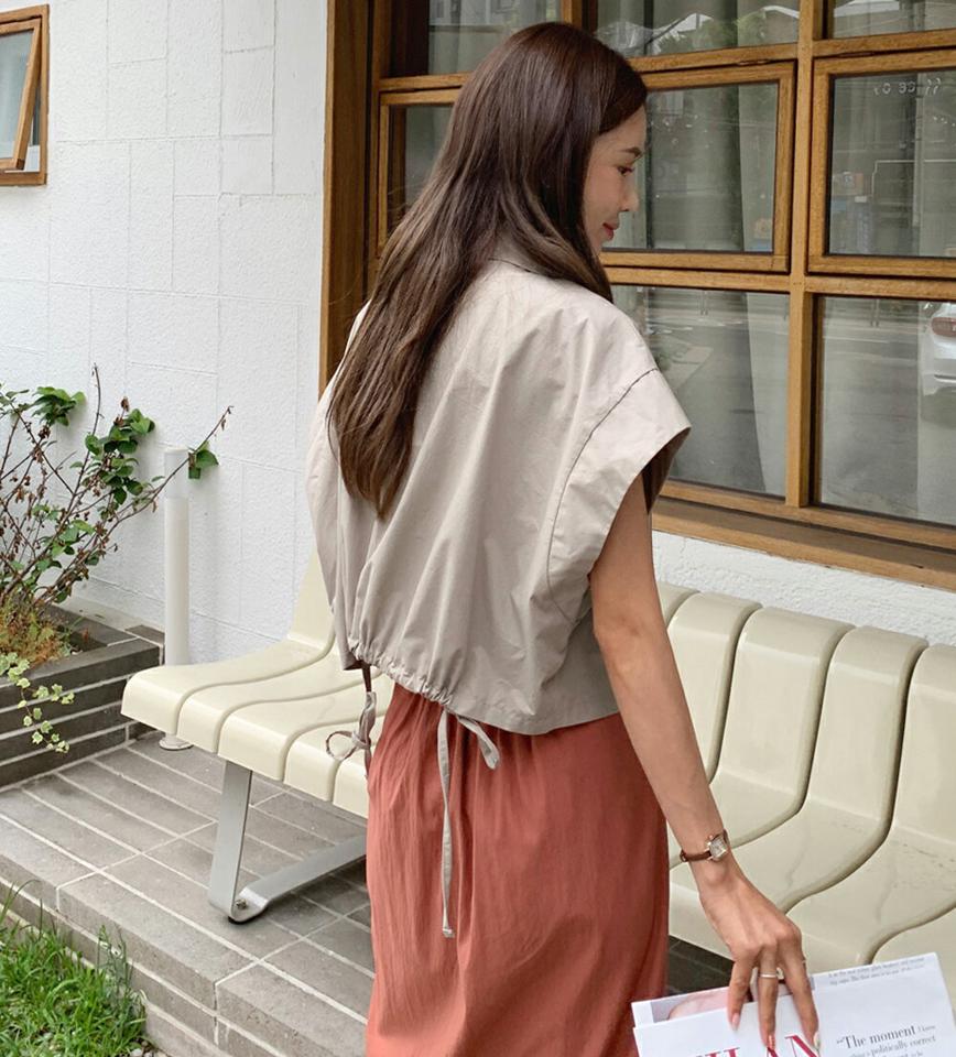 ストリングポケットシャツ・全4色・t01254 レディース 【bl】トップス シャツ 半袖 バンドスリーブ アンバランス 襟 単色 無地 シンプル 大人 カジュアル ポケット ワイドスリーブ ゆったり オーバーサイズ 体型カバー 身幅 夏 韓国ファッション