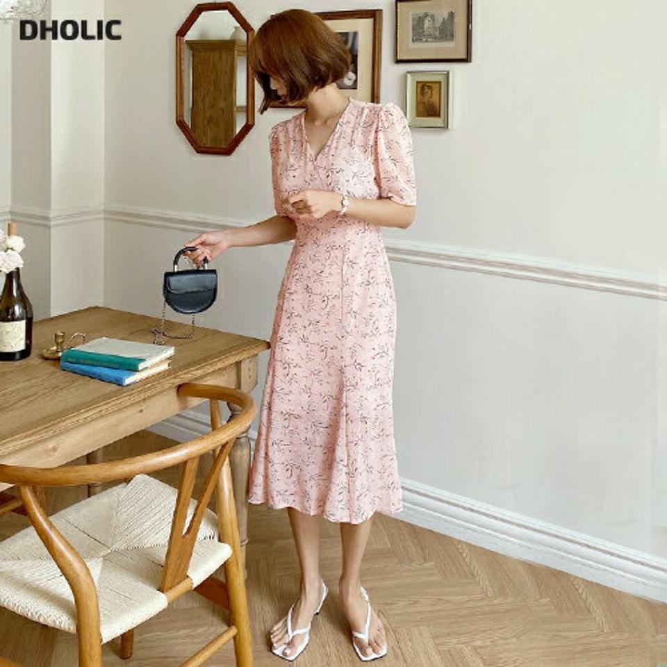【10%OFF】花柄カシュクールマーメイドワンピース・全3色・t01259 レディース 【ops】ワンピース ミディ丈 ミディワンピース 半袖 ハーフスリーブ ギャザー 花柄 フラワー フェミニン 上品 マーメイド きれいめ 大人 ピンク パステル 夏 韓国ファッション セール SALE