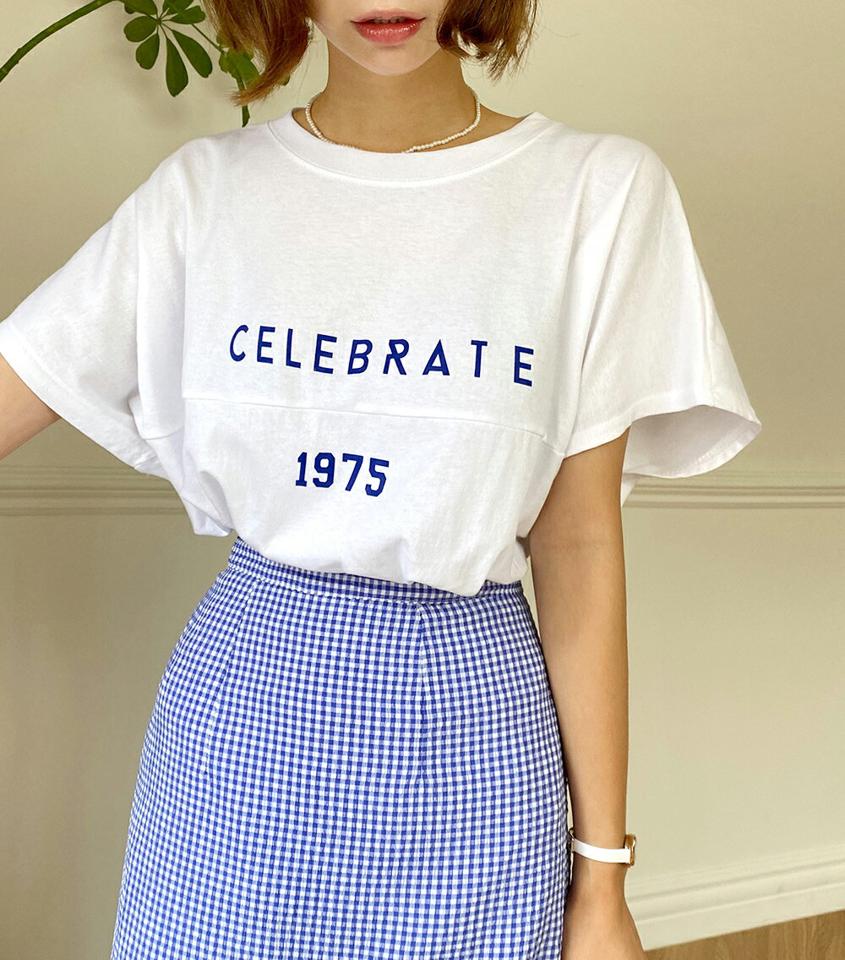 CELEBRATEロング半袖Tシャツ・全3色・t01245 レディース 【tops】トップス Tシャツ 半袖 ハーフスリーブ ロゴ レタリング ロゴT 黄色 カジュアル ラウンドネック ラフ ストリート 春 夏 韓国ファッション