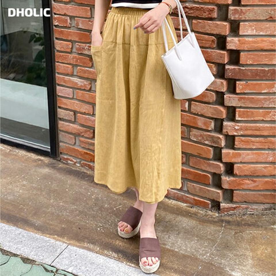リネン混スカート風パンツ・全3色・b72609 レディース 【pt】パンツ ロング丈 単色 無地 シンプル リネン混 ユニーク スカート風 楽ちん カラーパンツ ラフ ハイウエスト ワイド 体型カバー 春 夏 カジュアル 黄色 韓国ファッション ハイホリHIHOLLI