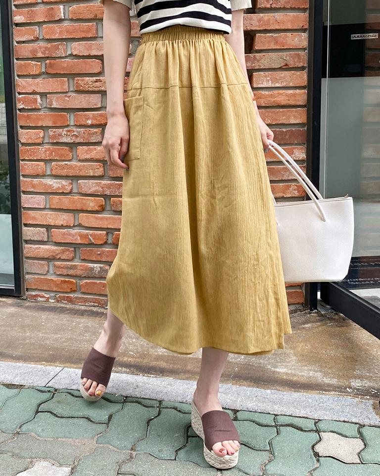 リネン混スカート風パンツ・全3色・b72609 レディース 【pt】パンツ ロング丈 単色 無地 シンプル リネン混 ユニーク スカート風 楽ちん カラーパンツ ラフ ハイウエスト ワイド 体型カバー 春 夏 カジュアル 黄色 韓国ファッション ハイホリHIHOLLI
