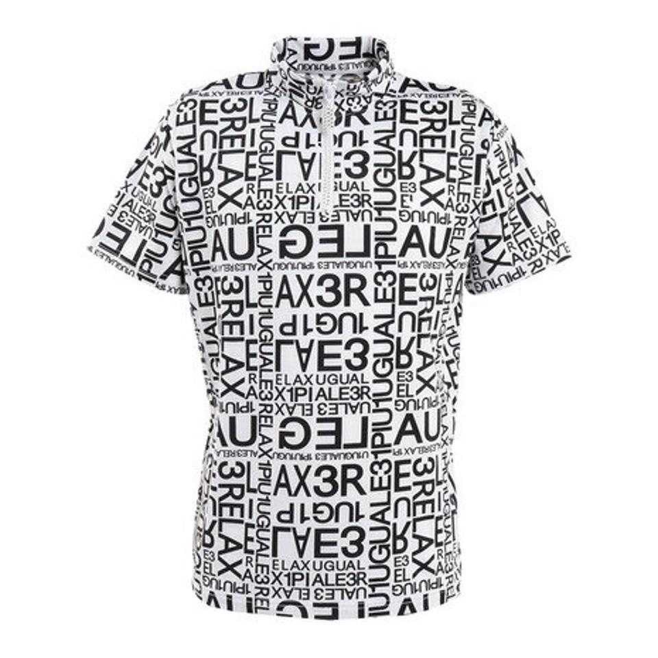 1PIU1UGUALE3 RELAX(1PIU1UGUALE3 RELAX) ゴルフウェア 軽快 ストレッチ ランダムロゴハーフジップ 半袖ポロシャツ USH-22011 white (メンズ)