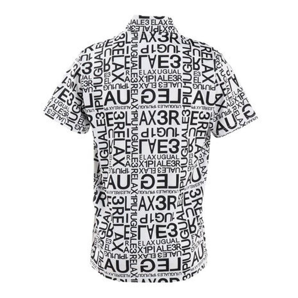 1PIU1UGUALE3 RELAX(1PIU1UGUALE3 RELAX) ゴルフウェア 軽快 ストレッチ ランダムロゴハーフジップ 半袖ポロシャツ USH-22011 white (メンズ)