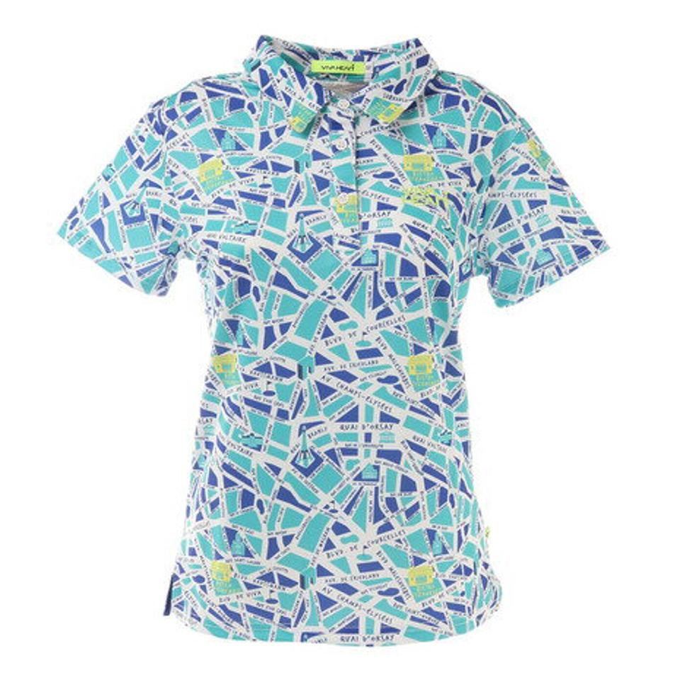 ビバハート(VIVA HEART)(レディース)ゴルフウェア UVカット Map-プリント フェイスカバー付半袖シャツ 012-24344-098 プロ着用モデル