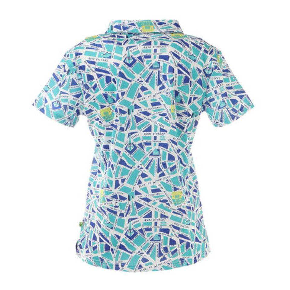 ビバハート(VIVA HEART)(レディース)ゴルフウェア UVカット Map-プリント フェイスカバー付半袖シャツ 012-24344-098 プロ着用モデル