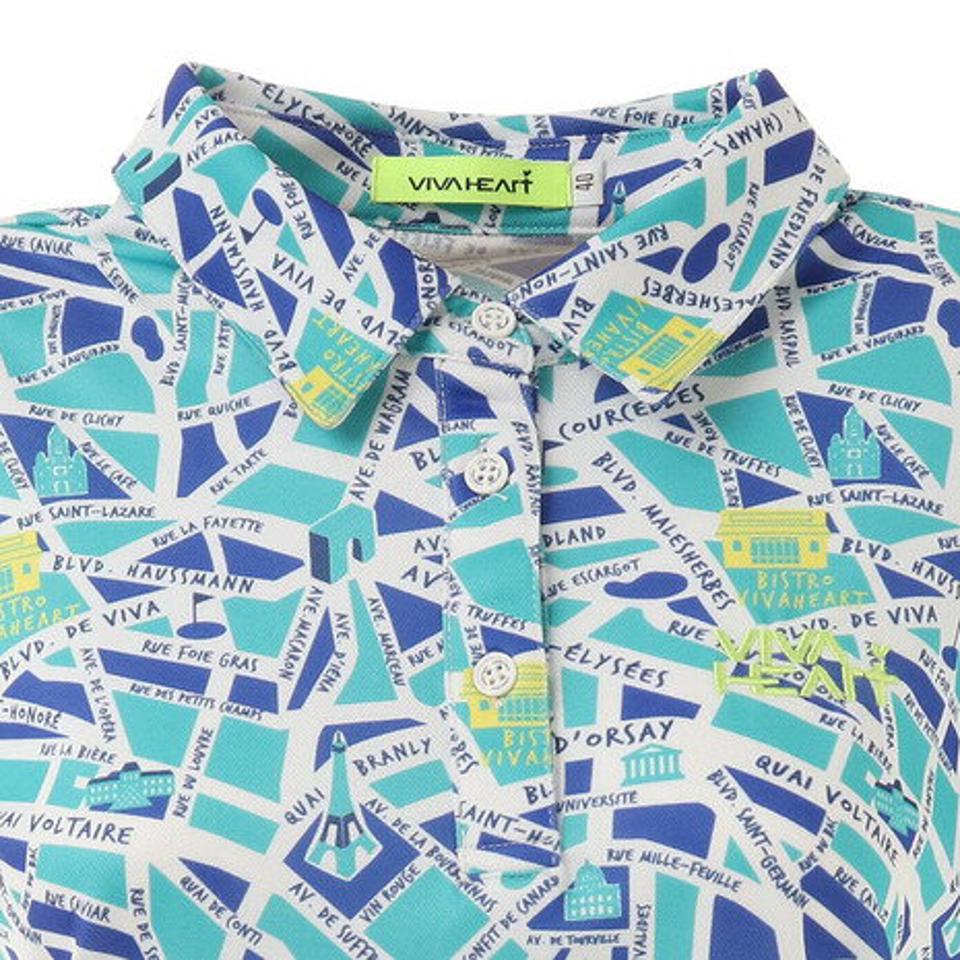 ビバハート(VIVA HEART)(レディース)ゴルフウェア UVカット Map-プリント フェイスカバー付半袖シャツ 012-24344-098 プロ着用モデル