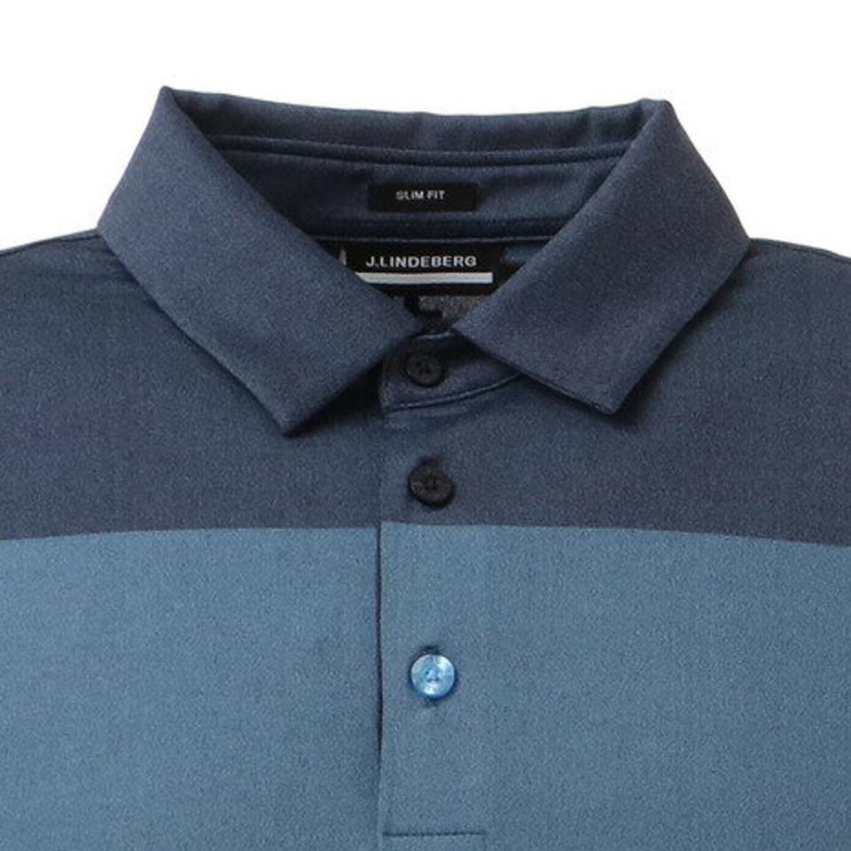 J.LINDEBERG(メンズ)ゴルフウェア 4WAYストレッチ バイカラーブリッジロゴポロシャツ スリムフィット 071-24444-098 プロ着用モデル