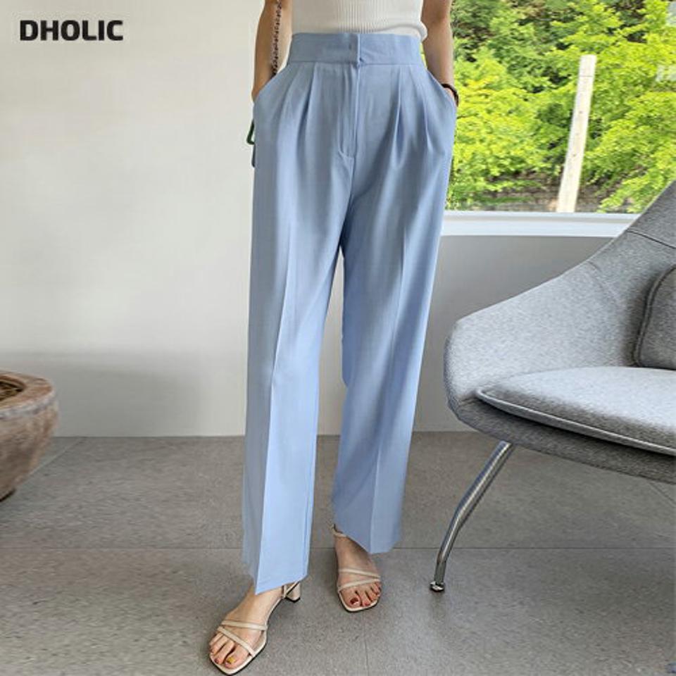 ストレートツータックスラックス・全4色・b00807 レディース 【pt】スラックス パンツ ロング丈 単色 無地 シンプル ベーシック パステル ストレート タック オフィスカジュアル 春 夏 フェミニン 大人 水色 韓国ファッション ハイホリHIHOLLI