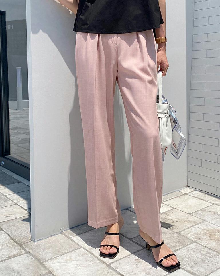 ストレートツータックスラックス・全4色・b00807 レディース 【pt】スラックス パンツ ロング丈 単色 無地 シンプル ベーシック パステル ストレート タック オフィスカジュアル 春 夏 フェミニン 大人 水色 韓国ファッション ハイホリHIHOLLI