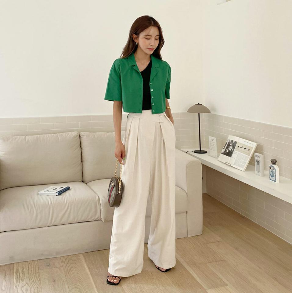 リネン混ダイアゴナルスラックス・全3色・t67948 レディース 【pt】スラックス パンツ ズボン ロングパンツ ダイアゴナル リネン 単色 無地 シンプル 大人 カジュアル ハイウエスト ワイドパンツ タック フルレングス 春 夏 韓国ファッション