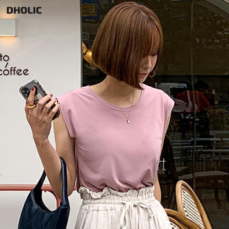 ラウンドネックノースリーブ・t66878 レディース 【tops】トップス Tシャツ 単色 無地 無地T フレンチスリーブ ショートスリーブ ラウンドカジュアル ラフ べーシック シンプル ピンク パステル 夏 韓国ファッション