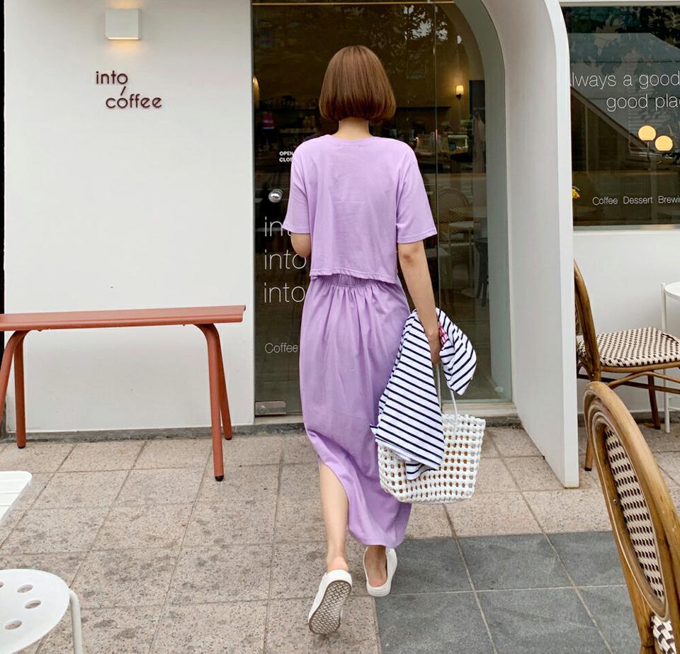 スリットTシャツワンピース・全3色・b66893 レディース 【ops】ワンピース ロング丈 ロングワンピース 半袖 カットソーワンピース スリット 単色 無地 シンプル ベーシック 黄緑 パステル 体型カバー ワンマイルウェア 夏 人気 韓国ファッション