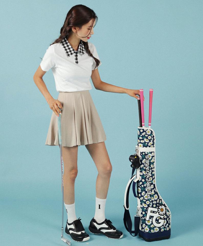 チェックポロカラーTシャツ・全2色・b02710 レディース 【tops】トップス Tシャツ ポロシャツ ポロ襟 チェック柄 ギンガムチェック ブロックチェック かわいい 可愛い シンプル ガーリー UVカット 夏 韓国ファッション GOLFWEAR ゴルフウェア